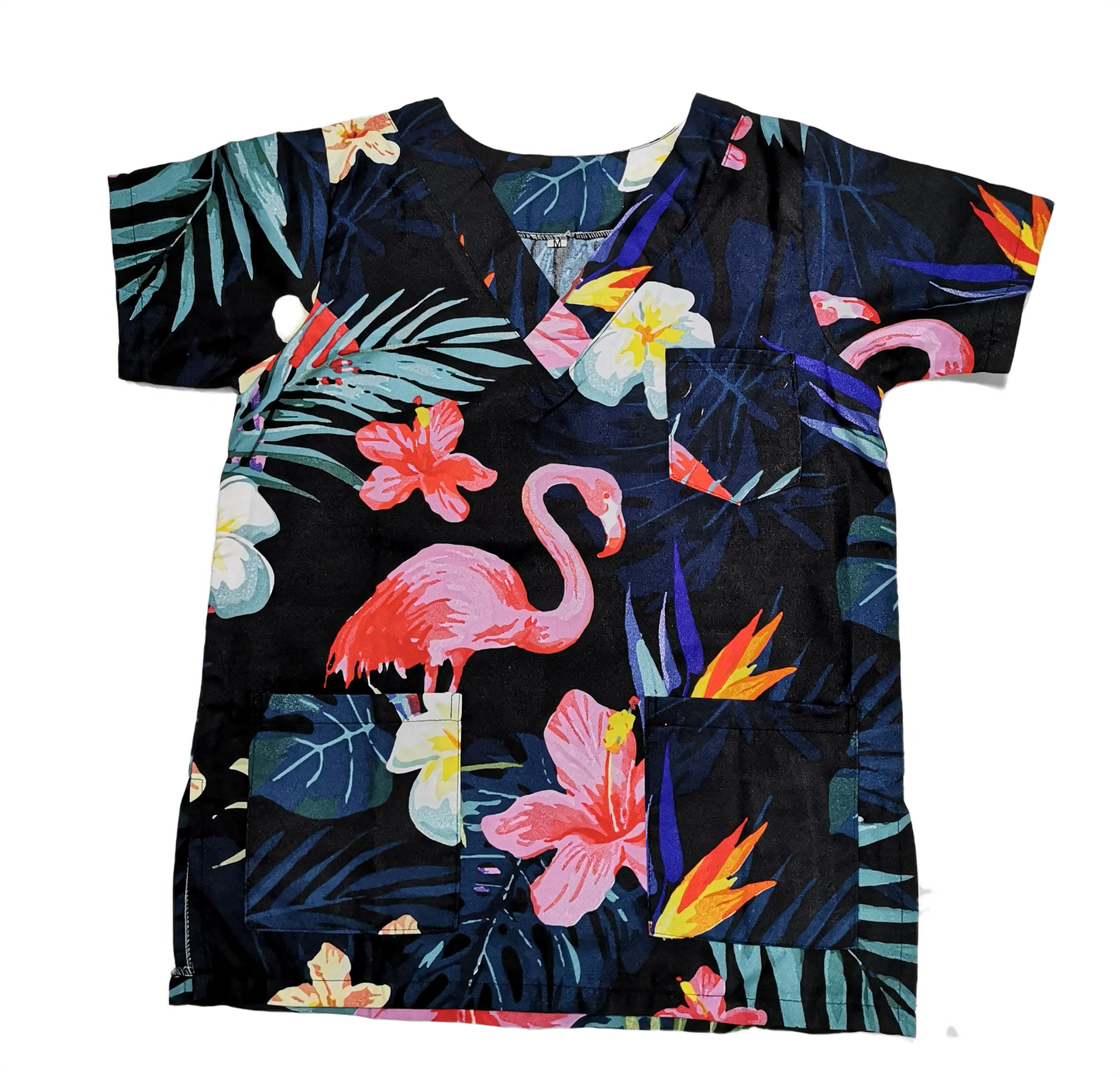 Tropical Flamingo Nurse Scrubs - V-Neck, Comfortable & Durable