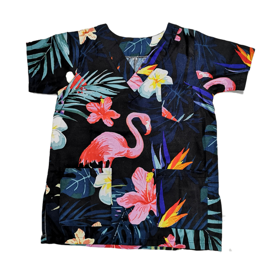 Tropical Flamingo Nurse Scrubs - V-Neck, Comfortable & Durable